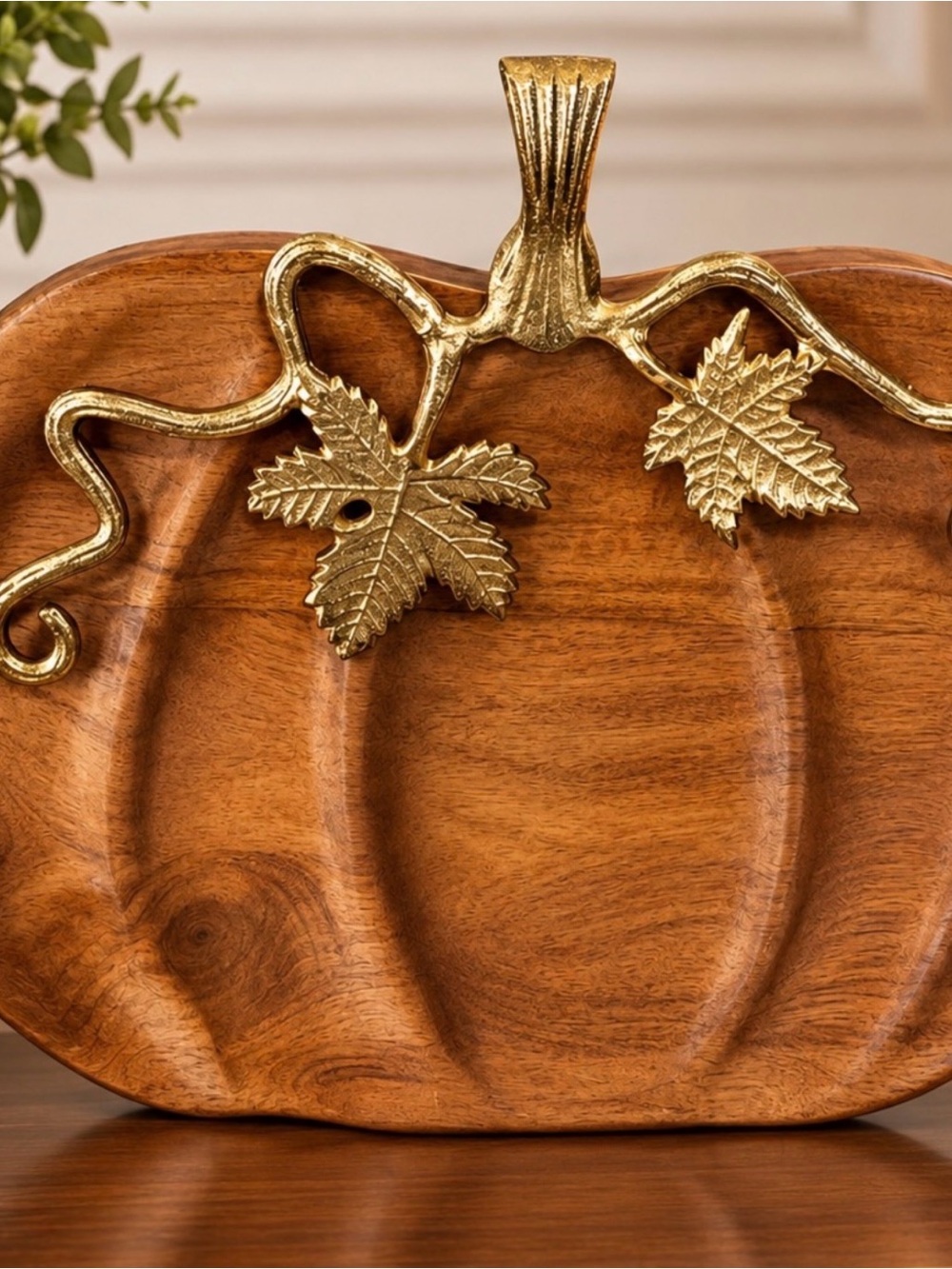 Decorative Wooden Serving Tray with Gold Leaf Accent